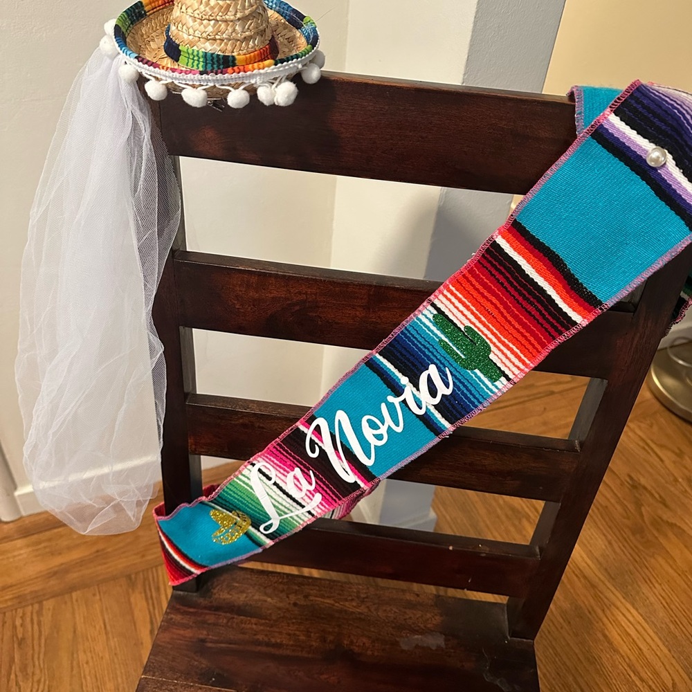 Colorful bridal shower Sash with Veil